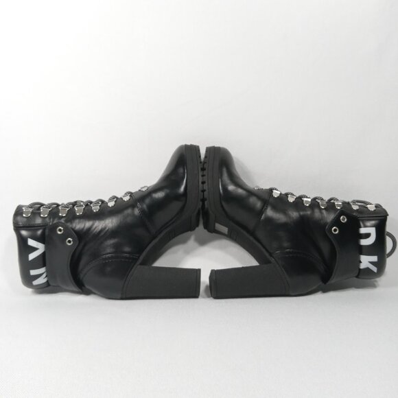 DKNY Black Moto Style Lace Up Logo High Heel Ankle Boots Womens Size 7.5 - Picture 9 of 14